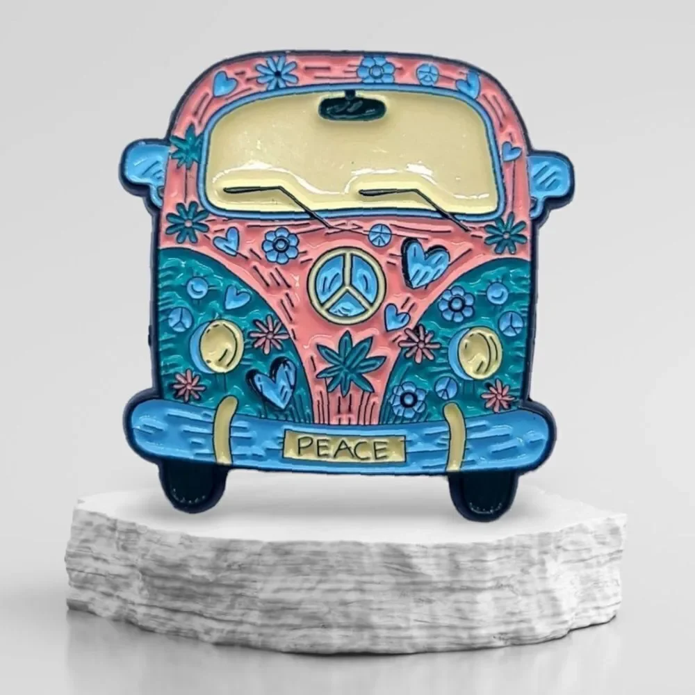 Hippie Van Enamel Pin Flower Bus Van Life Retro Travel Peace Love Road Trip Vibe